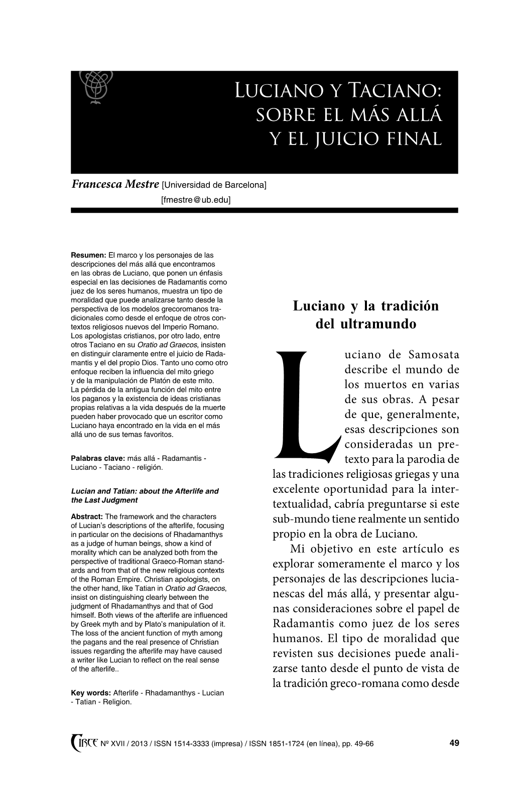 Luciano Y Taciano: Sobre El Más Allá Y El Juicio Final