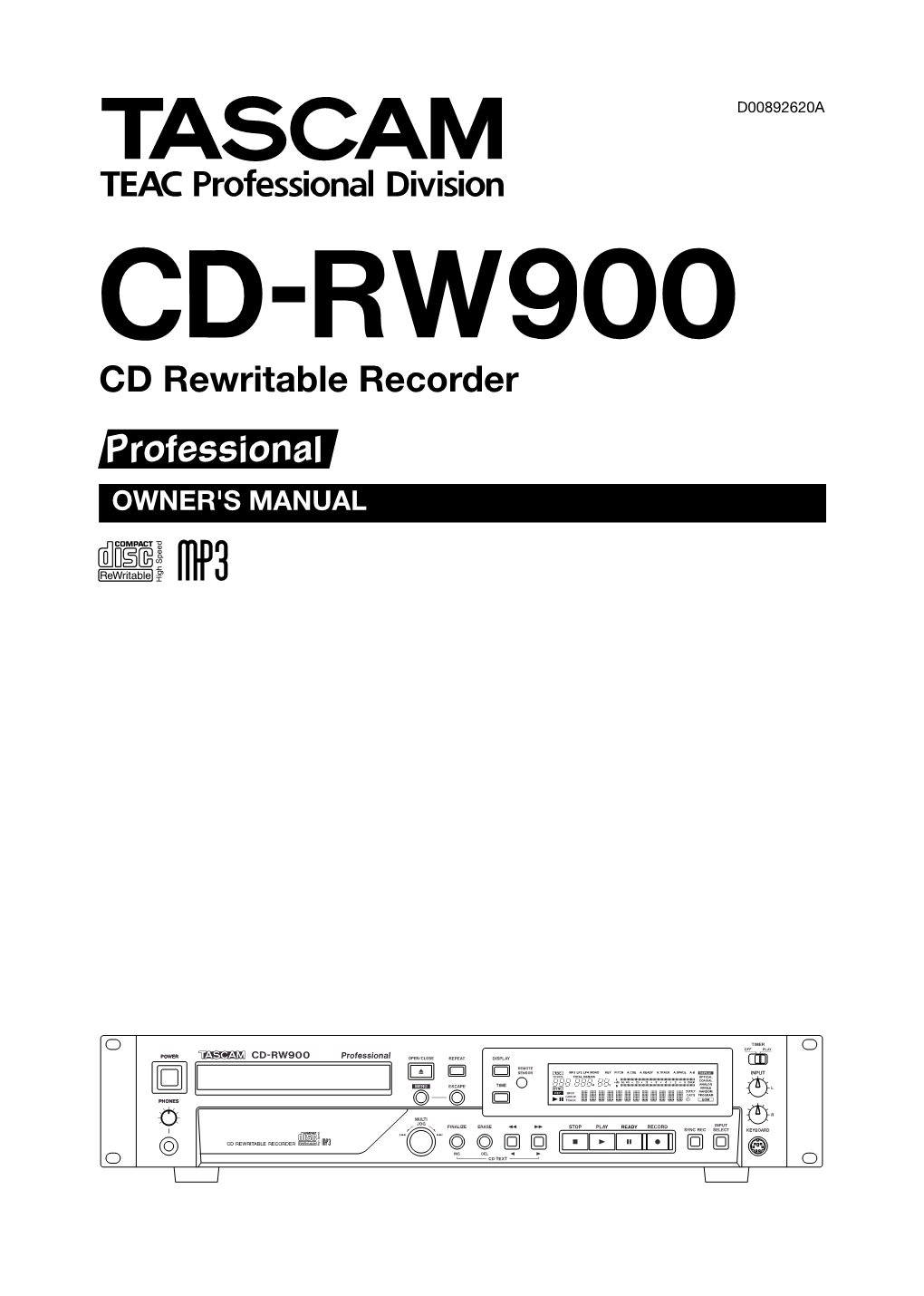 CD-RW900 CD Rewritable Recorder Professional OWNER's MANUAL 1-Introductionimportant Safety Precautions
