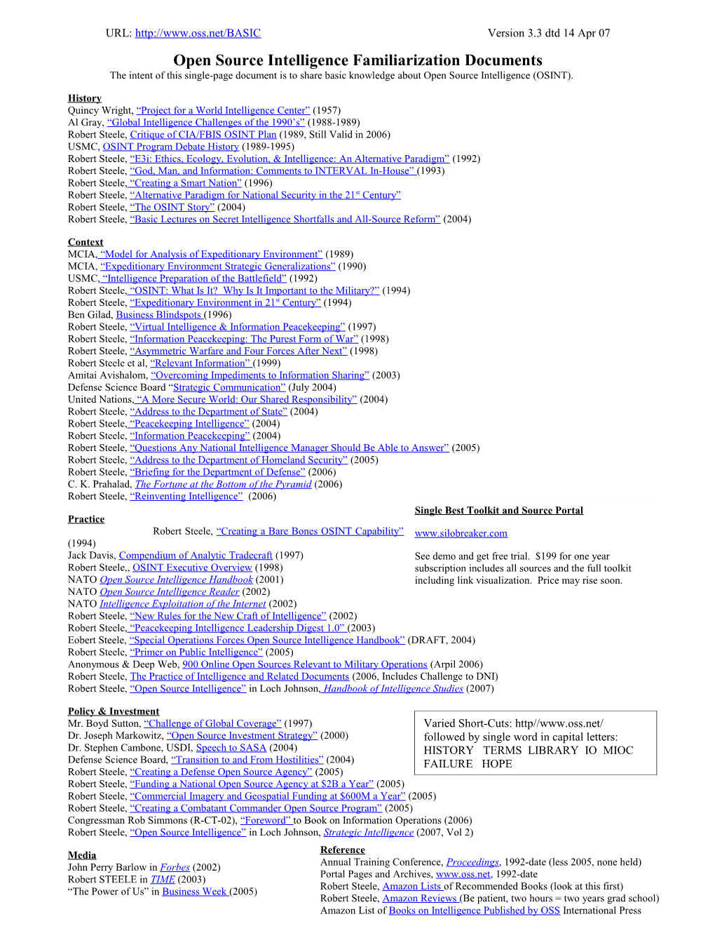 Open Source Intelligence Familiarization Documents