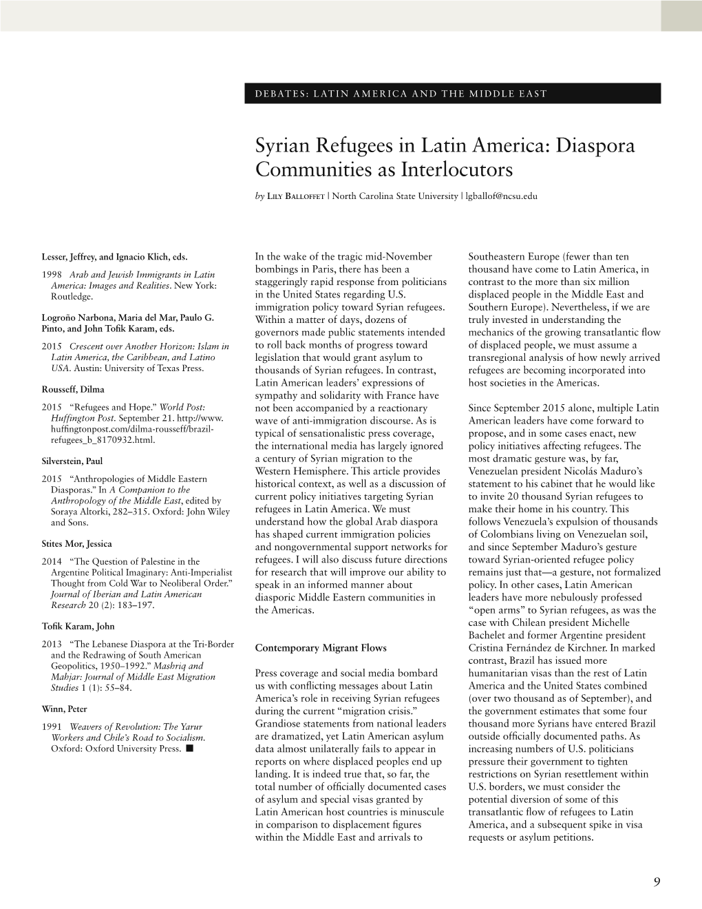 Syrian Refugees in Latin America: Diaspora Communities As Interlocutors