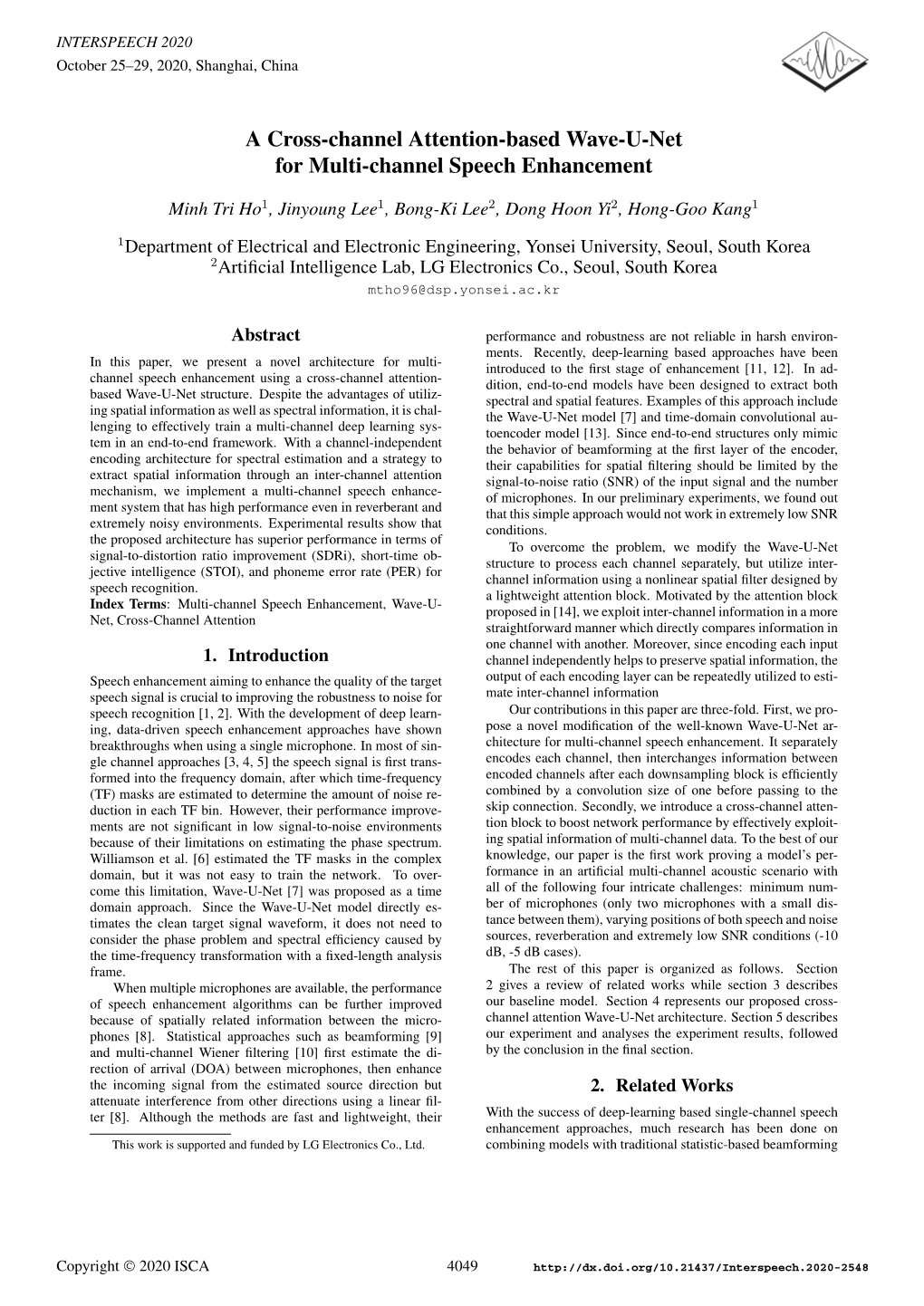 A Cross-Channel Attention-Based Wave-U-Net for Multi-Channel Speech Enhancement