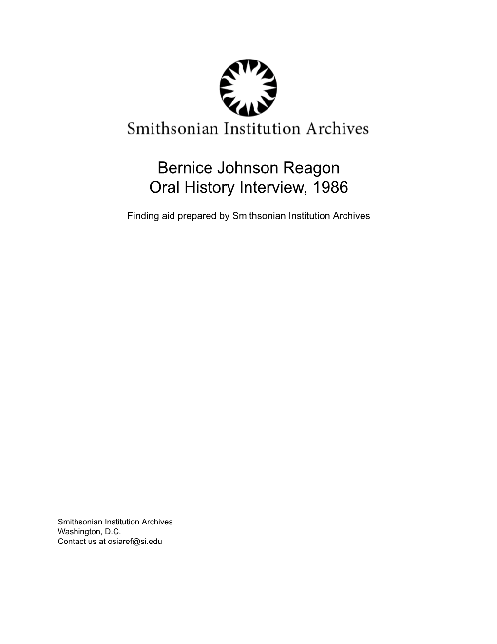 Bernice Johnson Reagon Oral History Interview, 1986