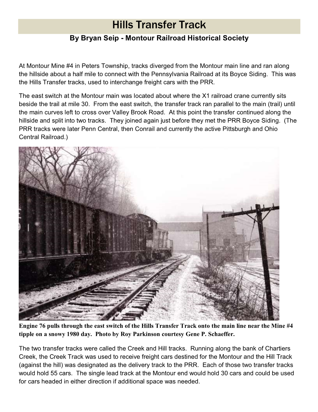 Hills Transfer Track by Bryan Seip - Montour Railroad Historical Society