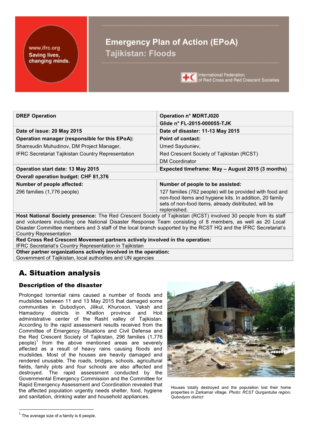 Emergency Plan of Action (Epoa) Tajikistan: Floods