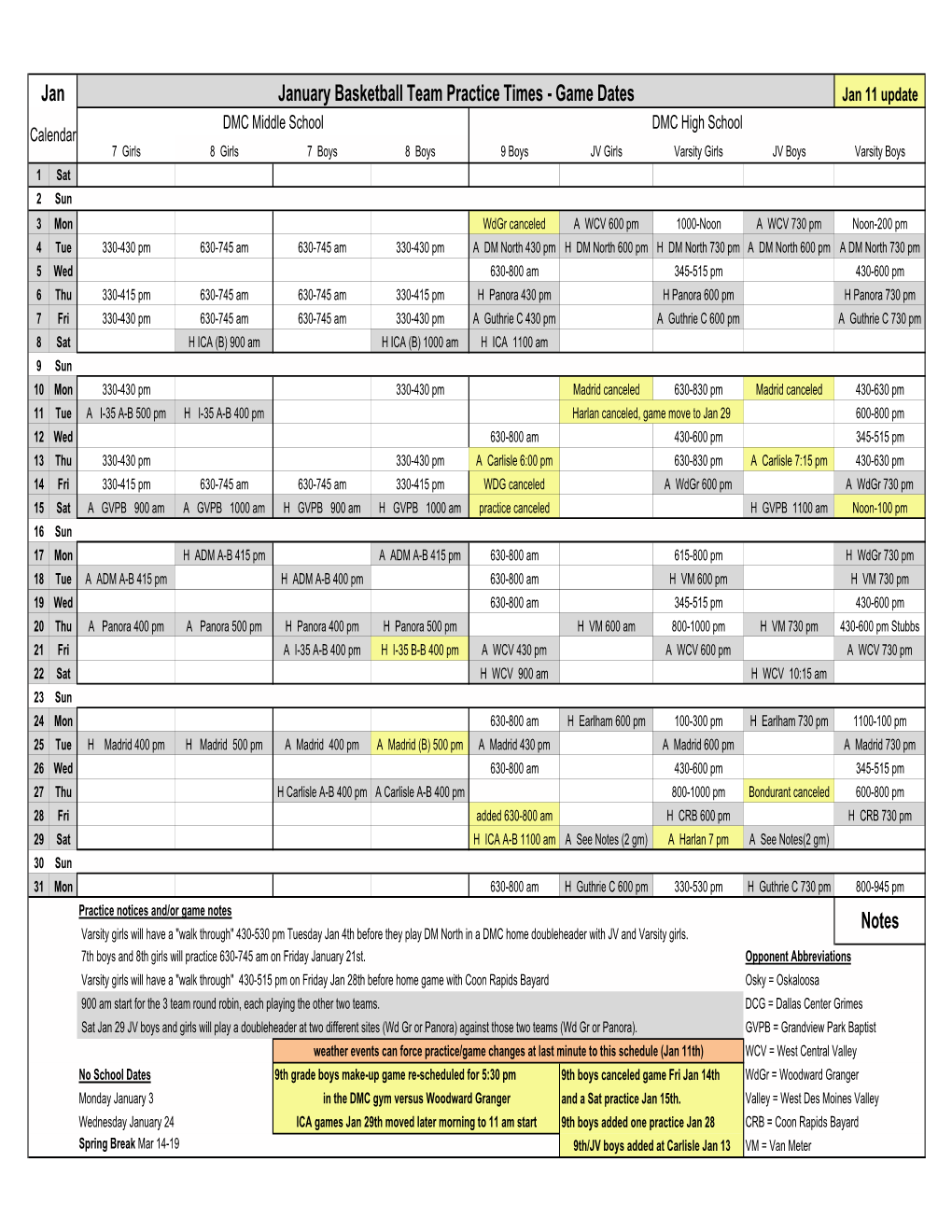 2010 Master DMC Game and Practice Schedules 12 17 10