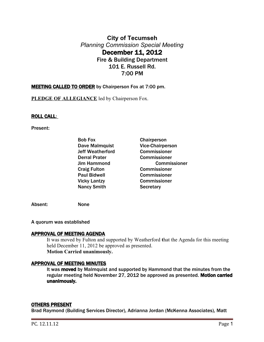 Planning Commission Special Meeting