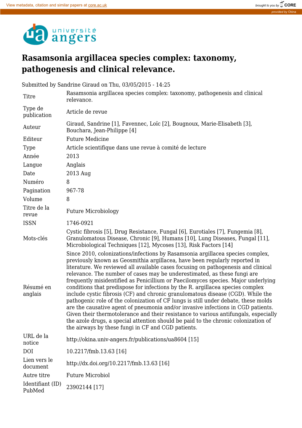 Rasamsonia Argillacea Species Complex: Taxonomy, Pathogenesis and Clinical Relevance