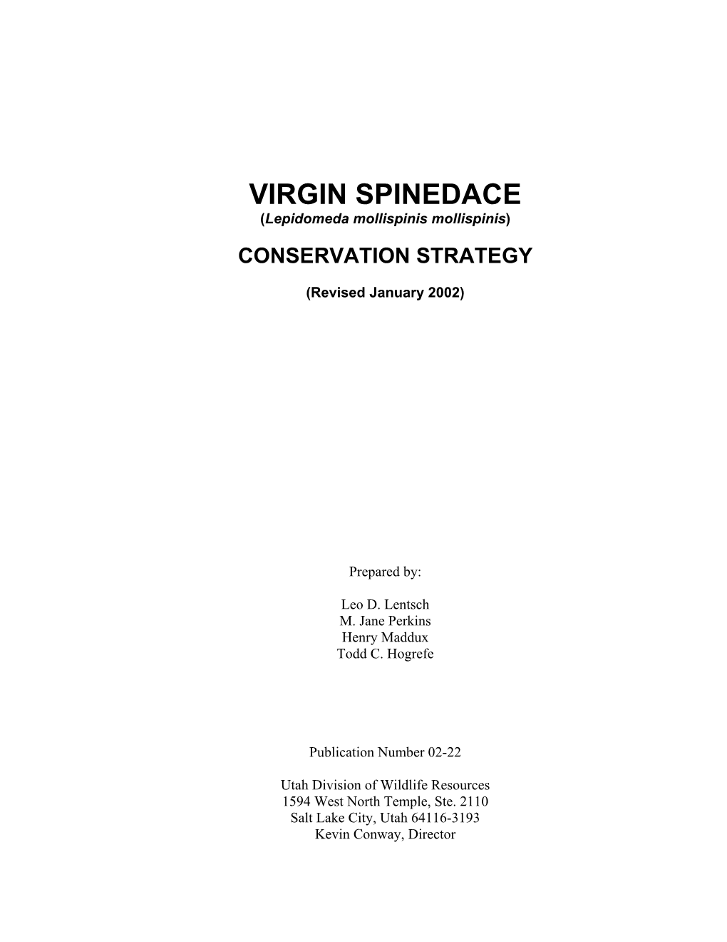 Virgin Spinedace Conservation Agreement and Strategy