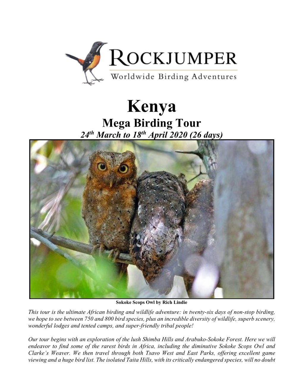 Kenya Mega Birding Tour 24Th March to 18Th April 2020 (26 Days)