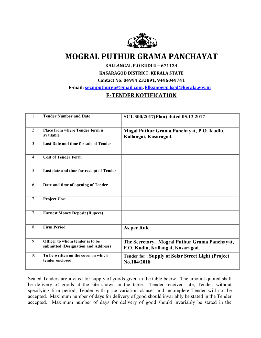 Mogral Puthur Grama Panchayat