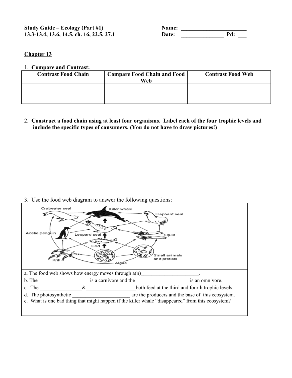 Study Guide – Ecology (Part #1)