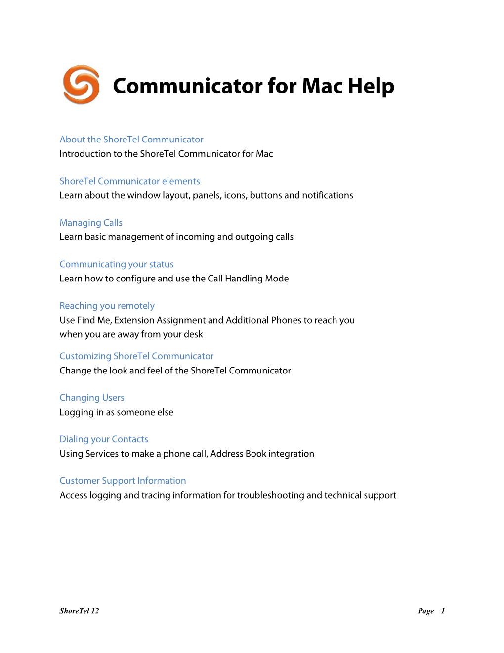 Shoretel 12 Communicator for Mac User Guide