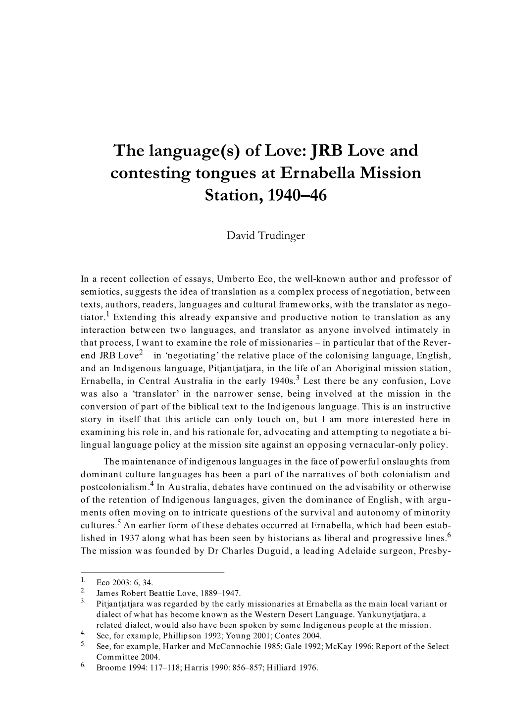 Of Love: JRB Love and Contesting Tongues at Ernabella Mission Station, 1940–46