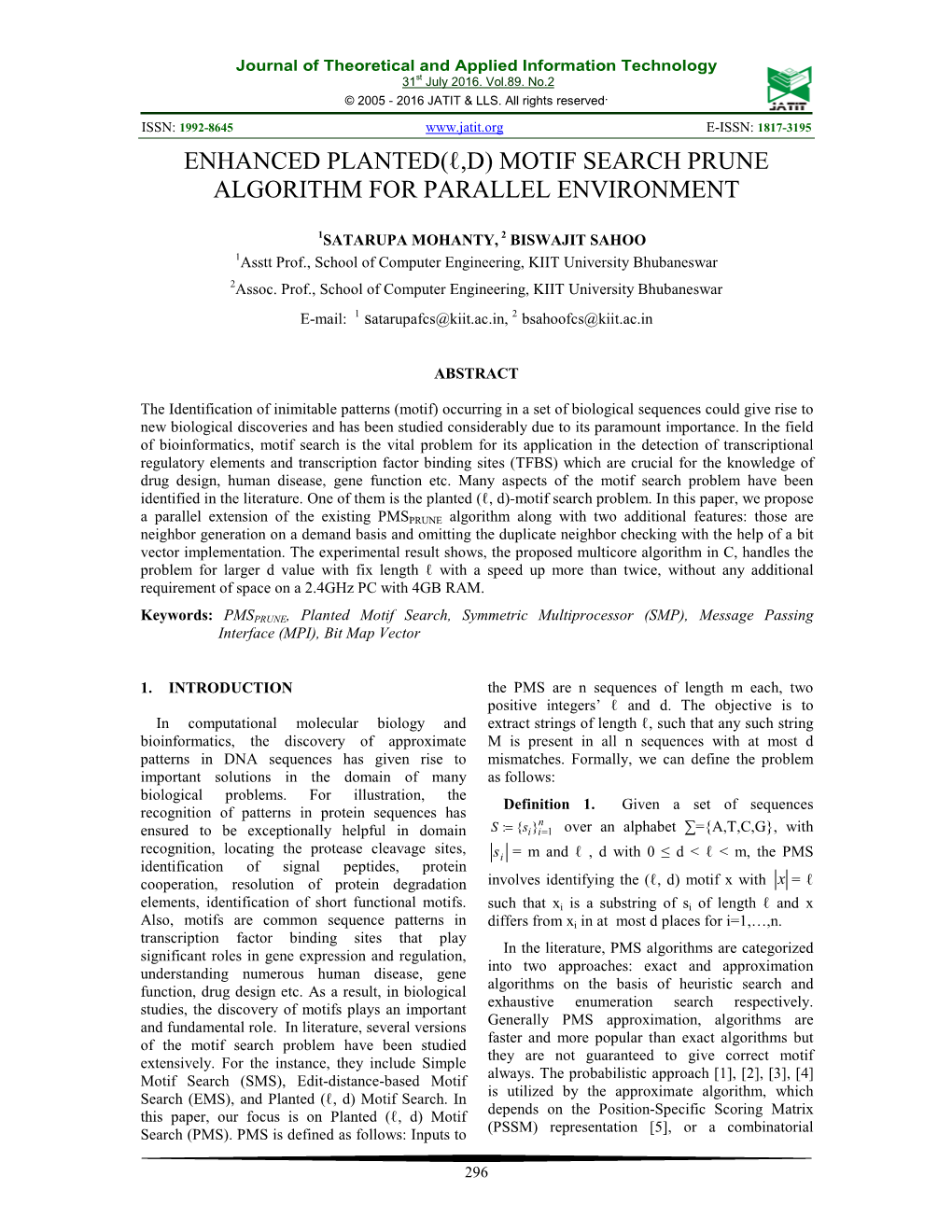 Motif Search Prune Algorithm for Parallel Environment