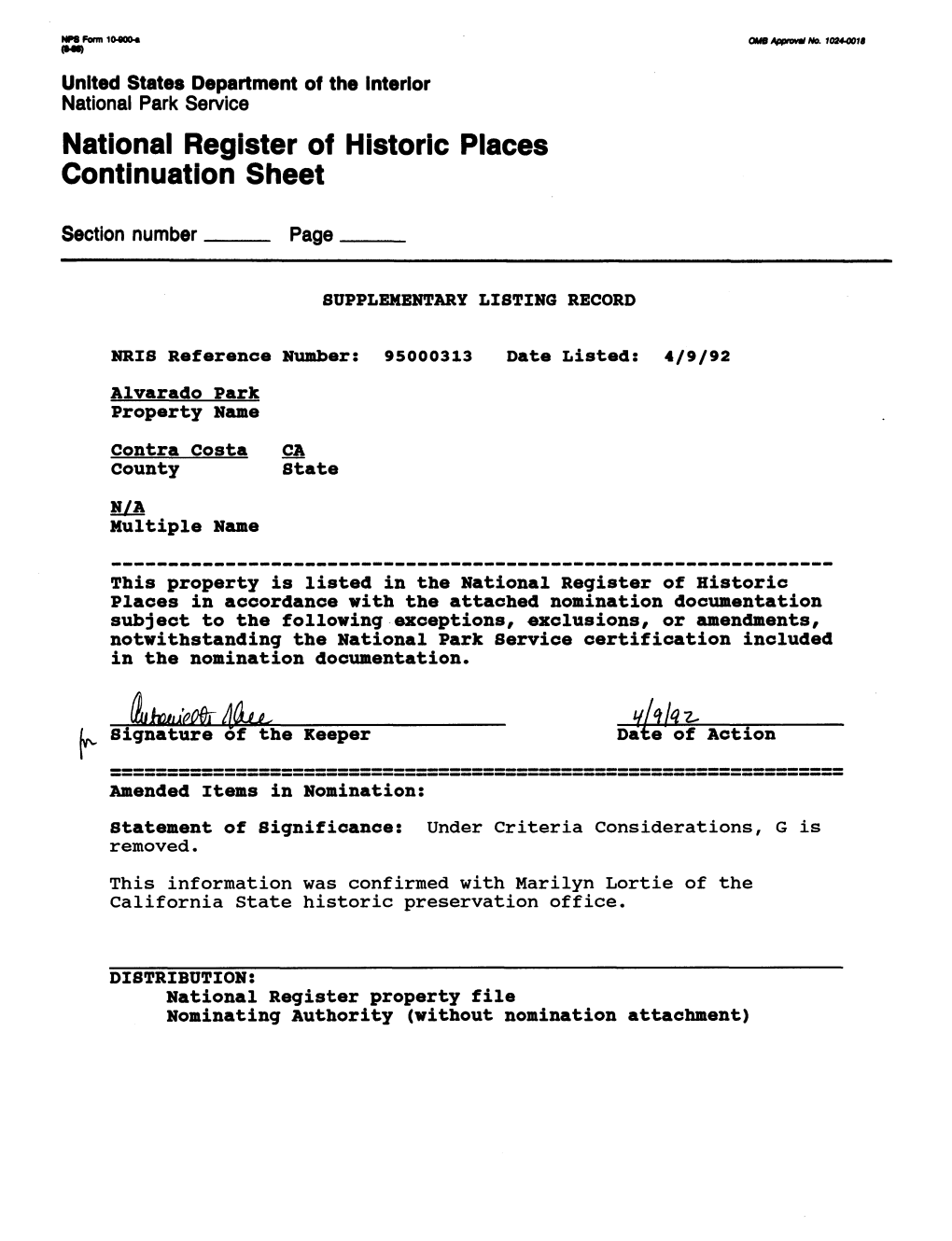 National Register of Historic Places Continuation Sheet