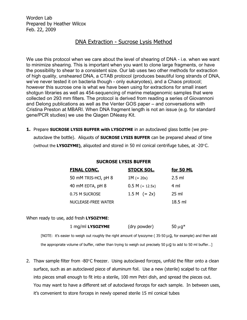 DNA Extraction - Sucrose Lysis Method