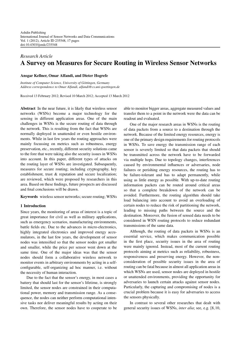 A Survey on Measures for Secure Routing in Wireless Sensor Networks