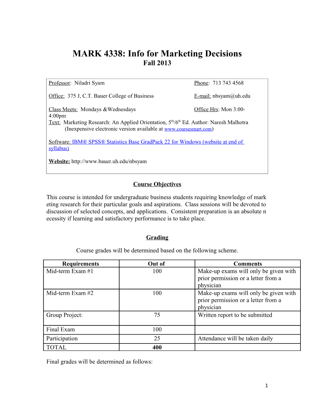 MARK 4338: Info for Marketing Decisions