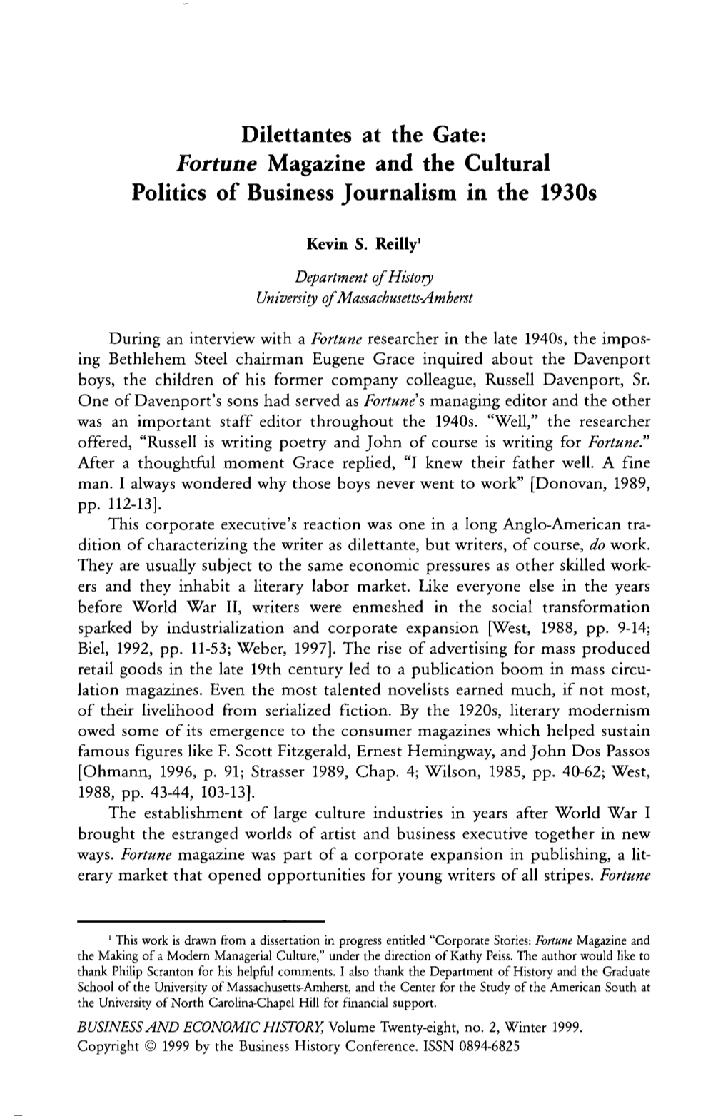 Dilettantes at the Gate: Fortune Magazine and the Cultural Politics of Businessjournalism in the 1930S