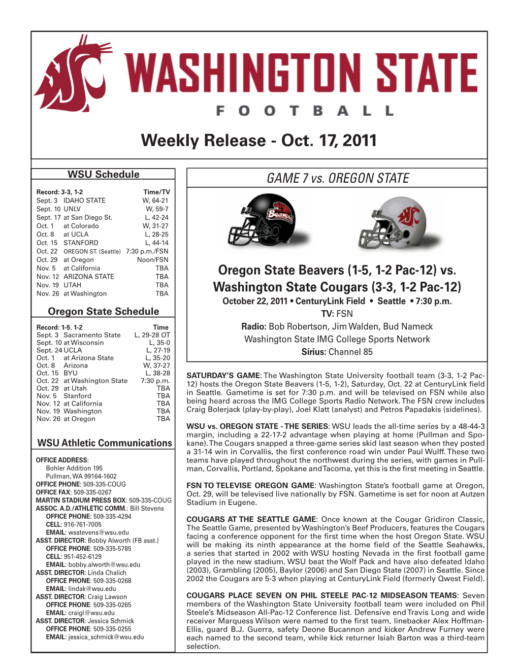 2011 Game Notes-Oregon State.Indd