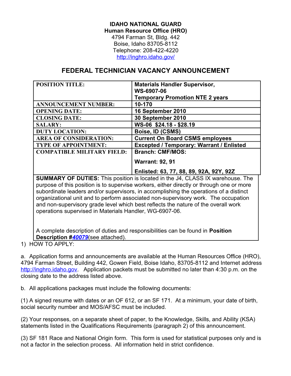 Technician Vacancy Announcement s4