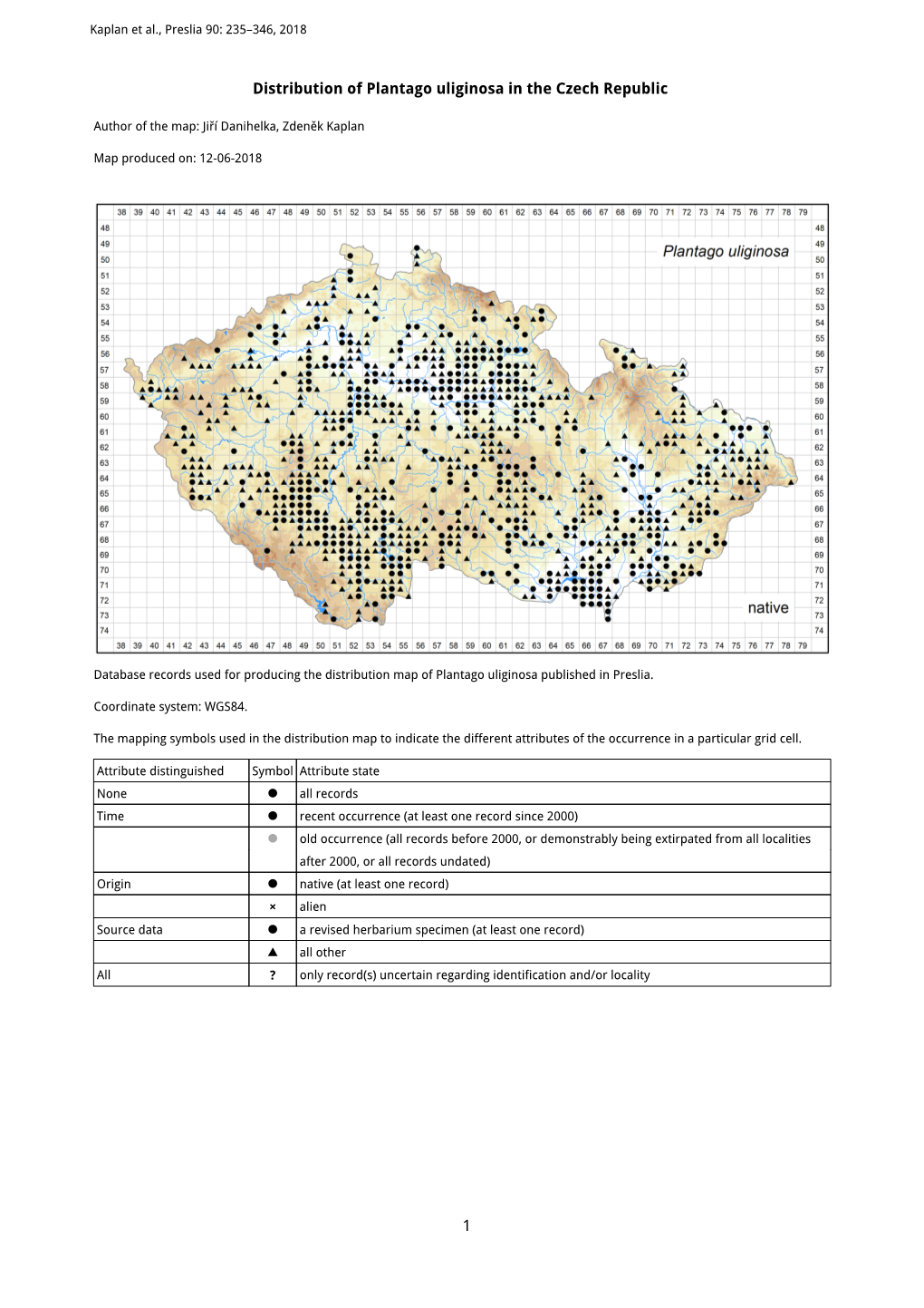 1 Distribution of Plantago Uliginosa in the Czech Republic