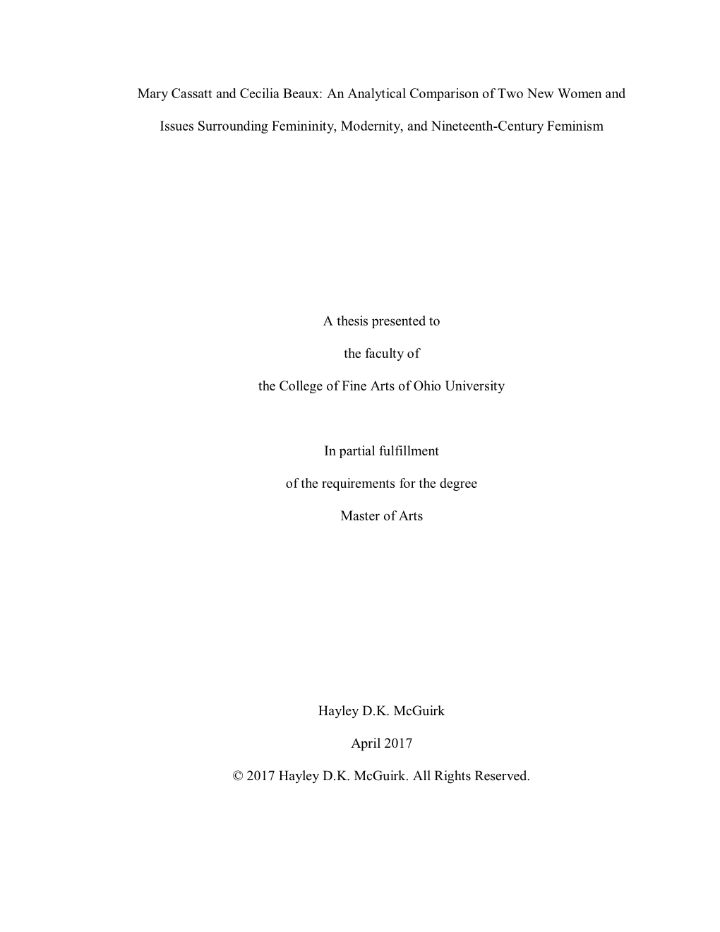 Mary Cassatt and Cecilia Beaux: an Analytical Comparison of Two New Women And