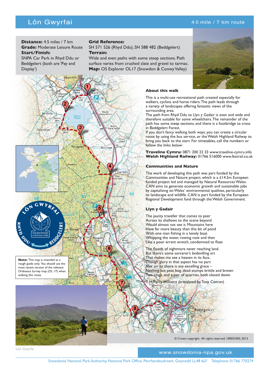 Lôn Gwyrfai 4.5 Mile / 7 Km Route