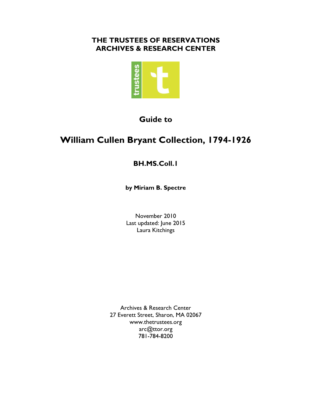 William Cullen Bryant Collection, 1794-1926