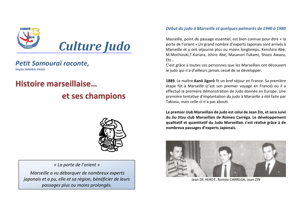 Culture Judo Marseille Et Y Ont Séjourné Plus Ou Moins Longtemps
