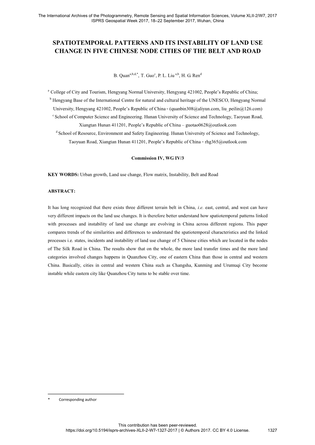 Spatiotemporal Patterns and Its Instability of Land Use Change in Five Chinese Node Cities of the Belt and Road