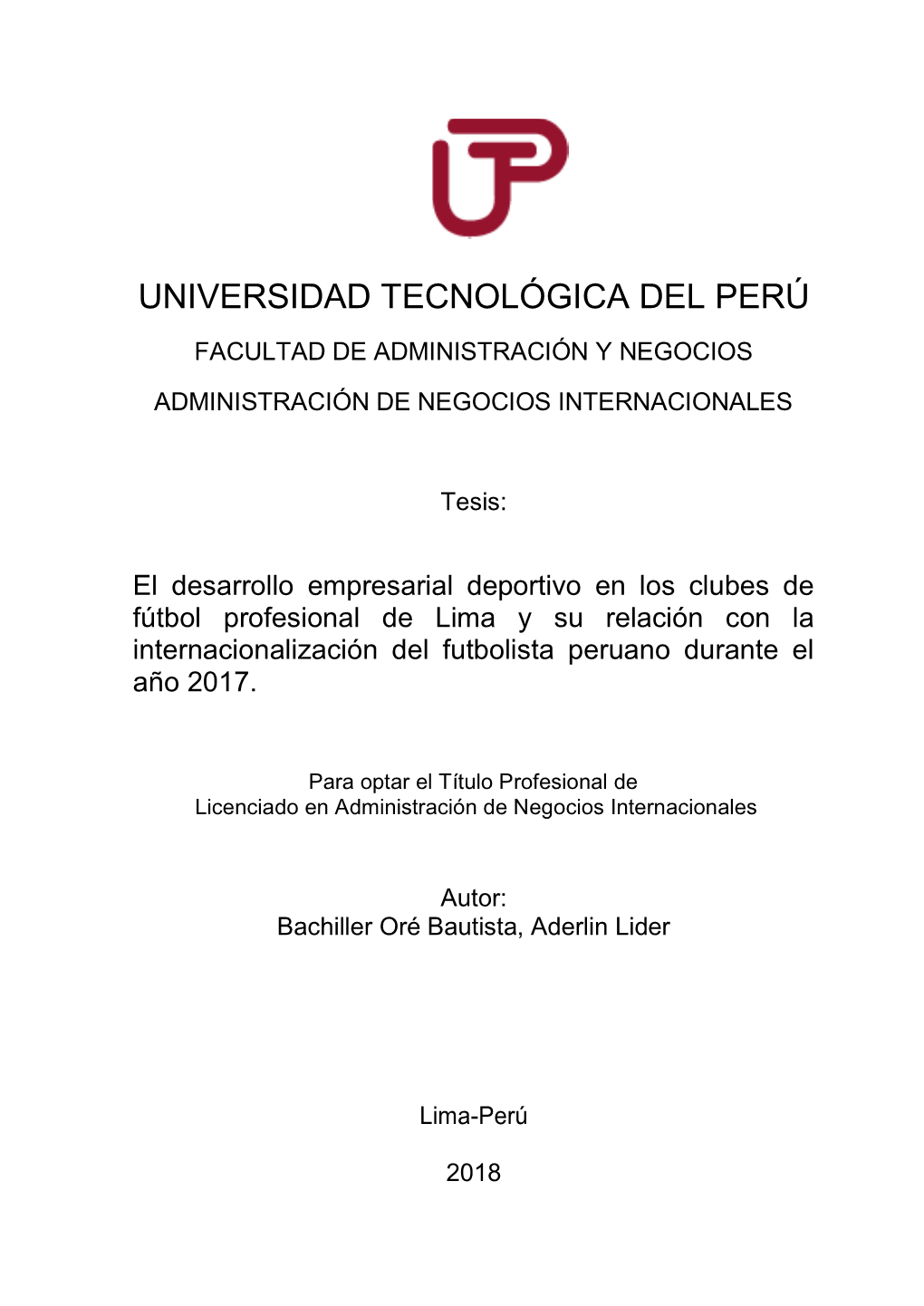 Universidad Tecnológica Del Perú Facultad De Administración Y Negocios