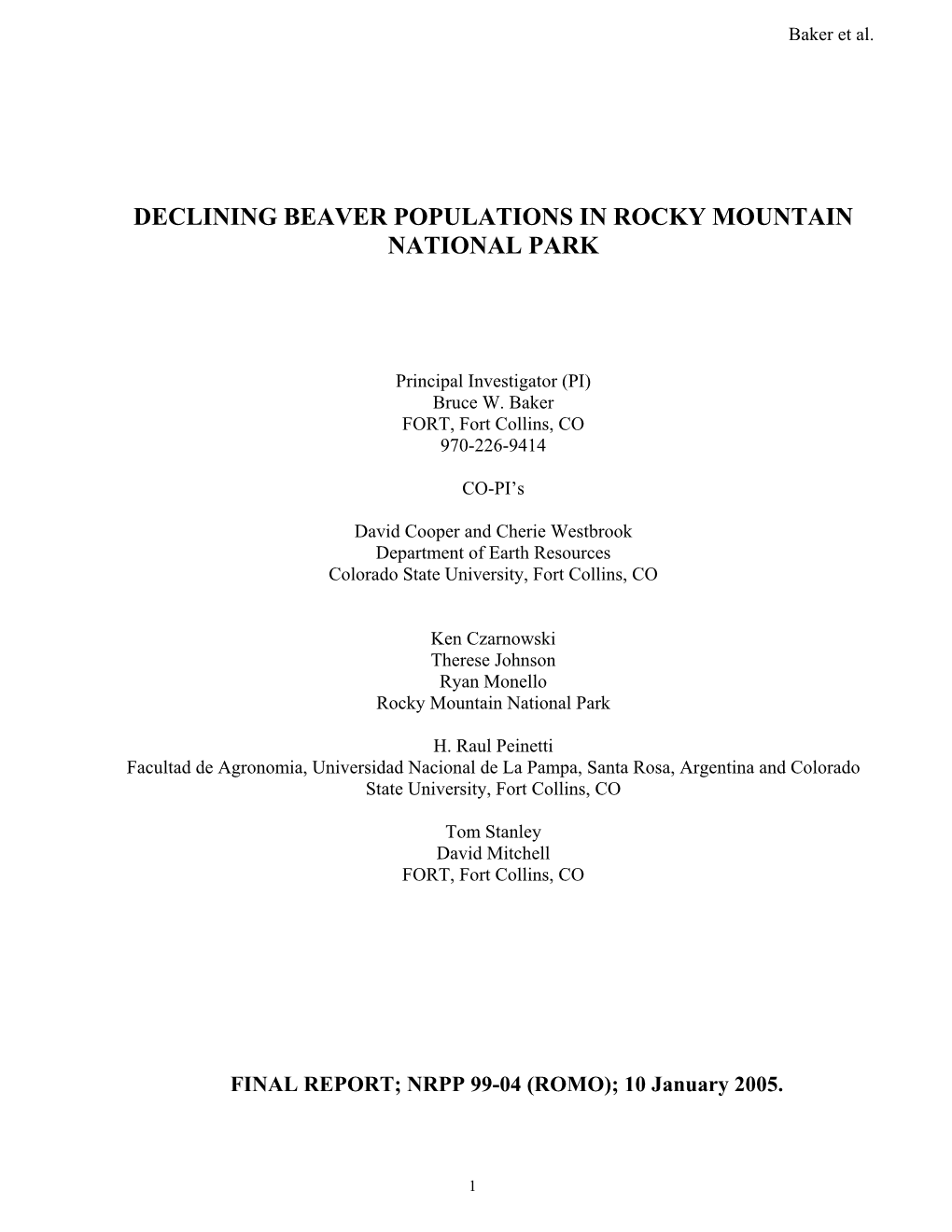 Declining Beaver Populations in Rocky Mountain National Park