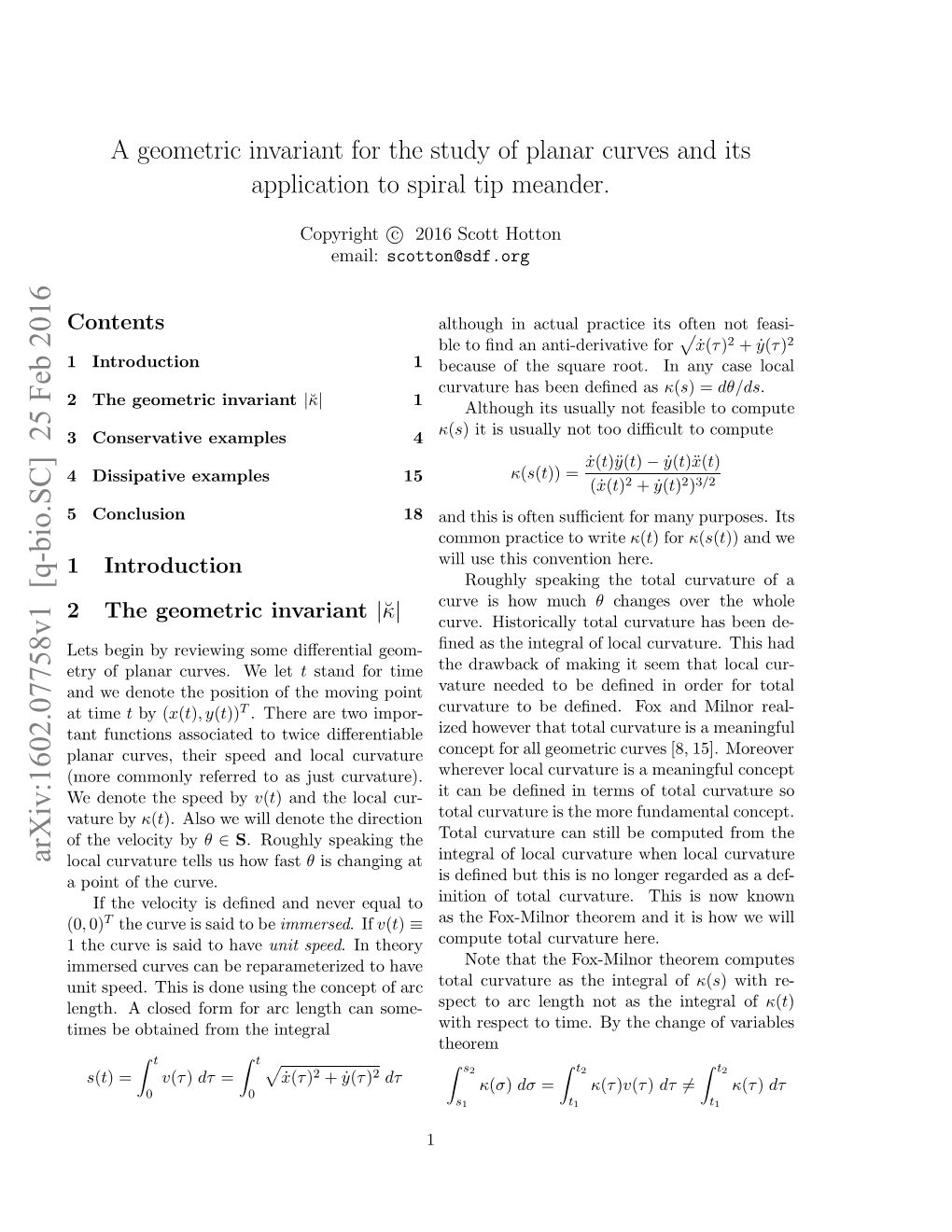 A Geometric Invariant for the Study of Planar Curves and Its Application To