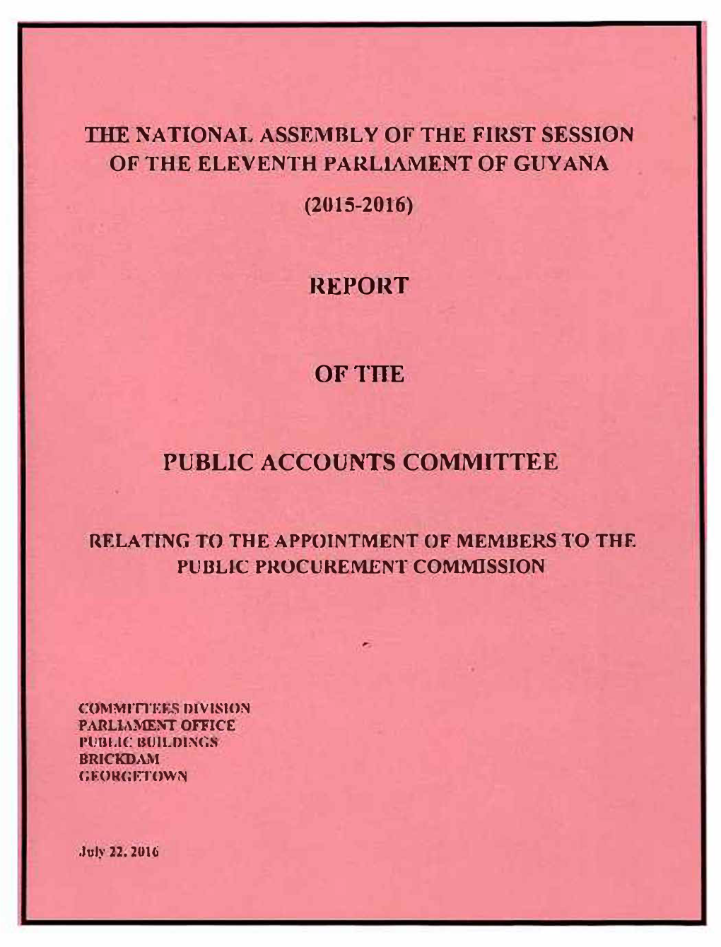 Report of the Public Accounts Committee Relating to the Appointment of Members of the Public Procurement