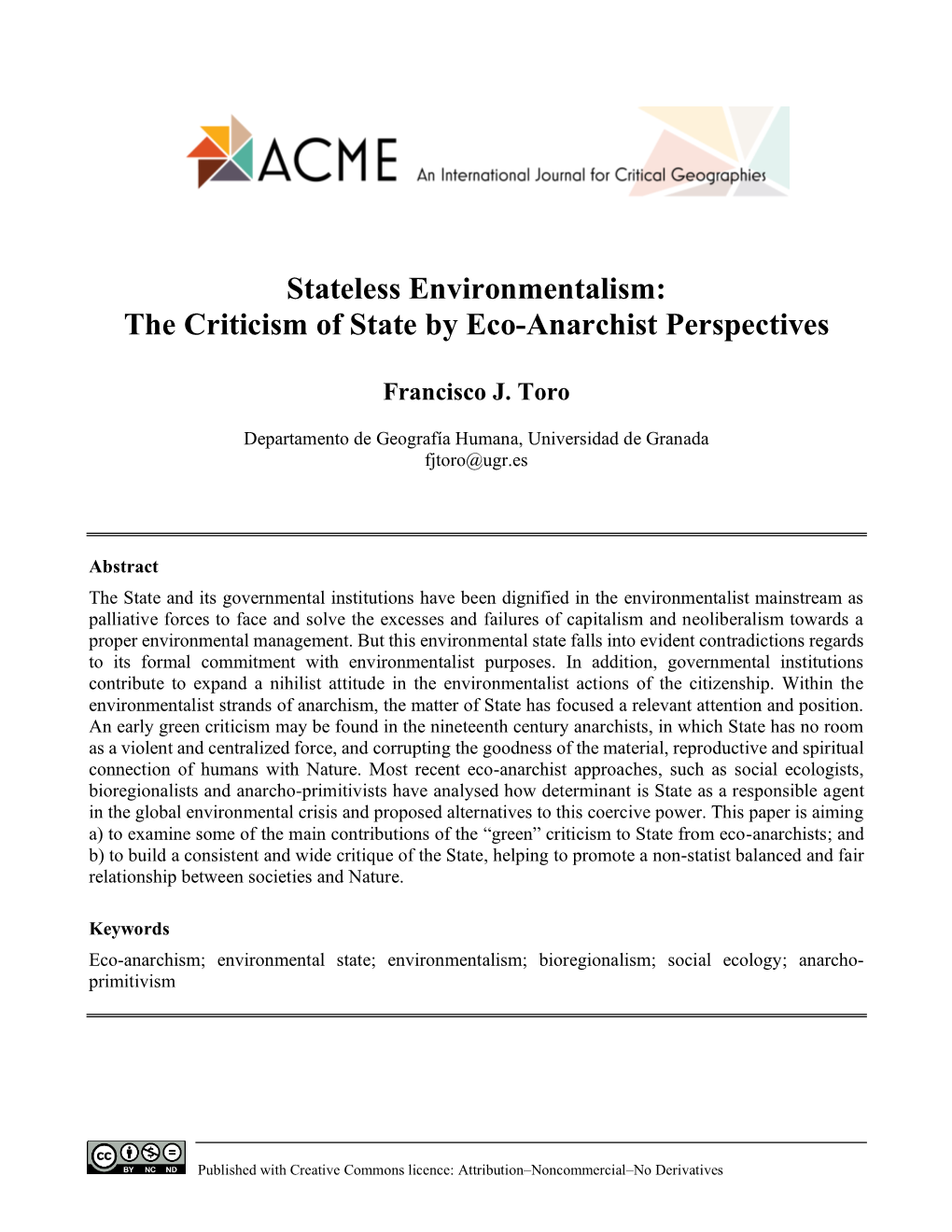 Stateless Environmentalism: the Criticism of State by Eco-Anarchist Perspectives