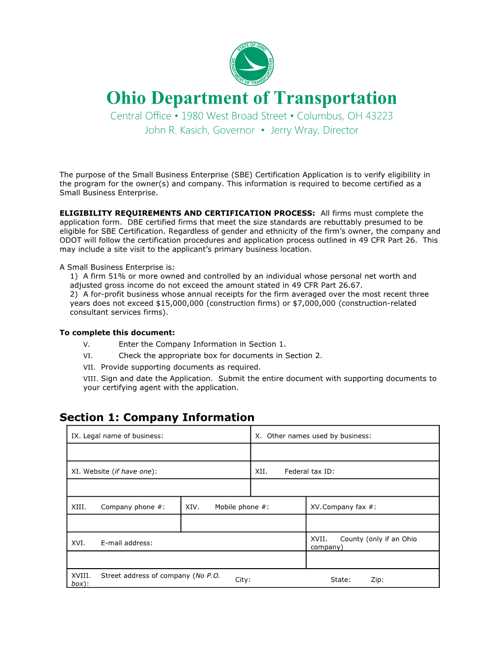 ODOT Small Business Enterprise Application