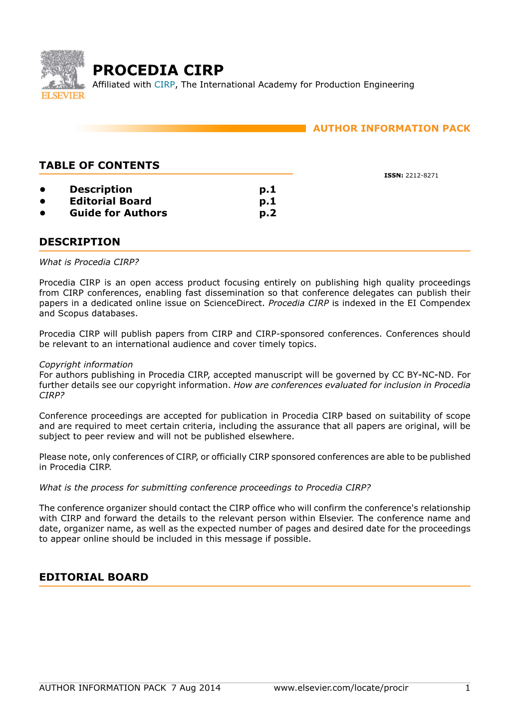 PROCEDIA CIRP Affiliated with CIRP, the International Academy for Production Engineering