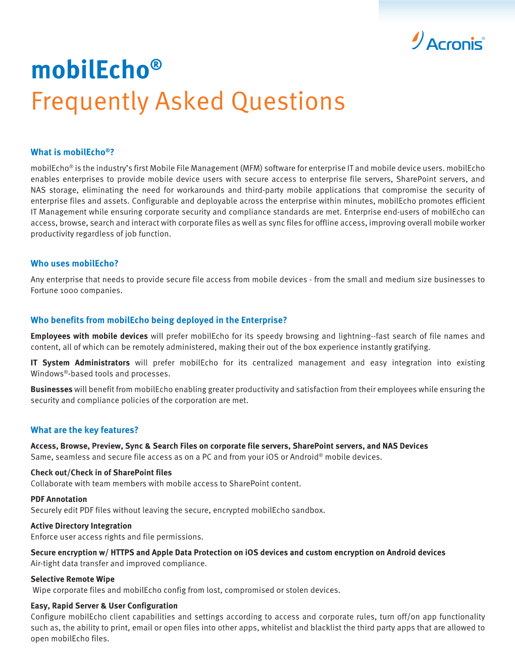 Mobilecho® Frequently Asked Questions