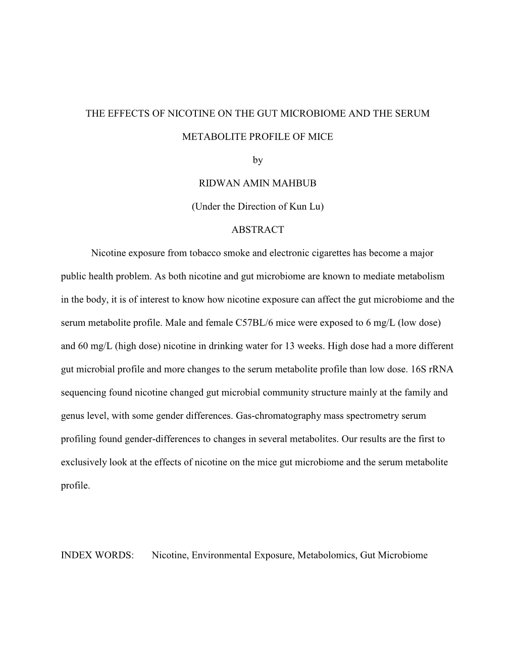 The Effects of Nicotine on the Gut Microbiome and the Serum