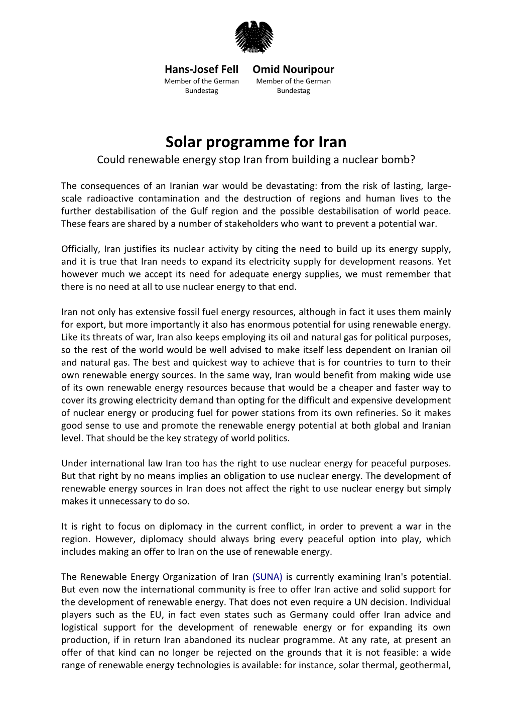 Solar Programme for Iran Could Renewable Energy Stop Iran from Building a Nuclear Bomb?