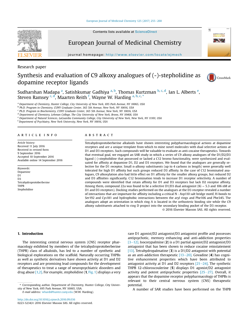 Stepholidine As Dopamine Receptor Ligands