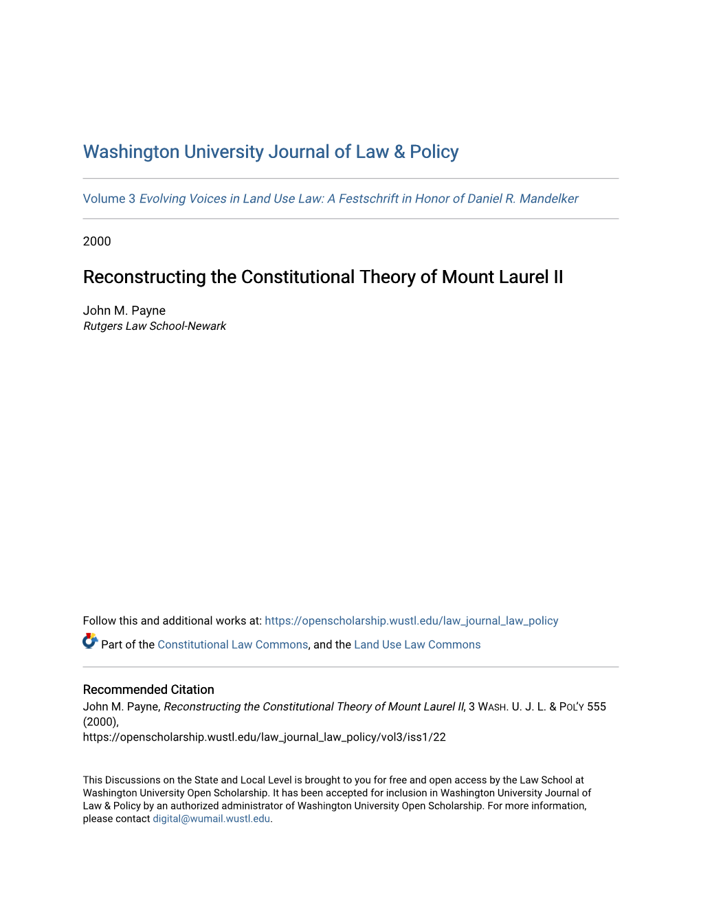 Reconstructing the Constitutional Theory of Mount Laurel II