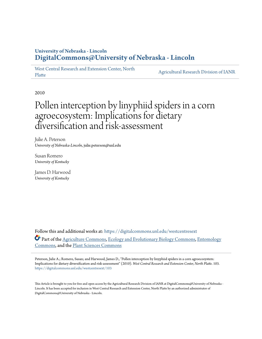 Implications for Dietary Diversification and Risk-Assessment Julie A
