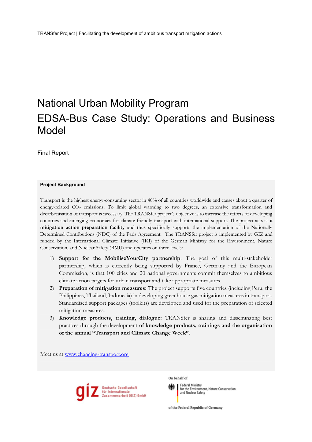 National Urban Mobility Program EDSA-Bus Case Study: Operations and Business Model