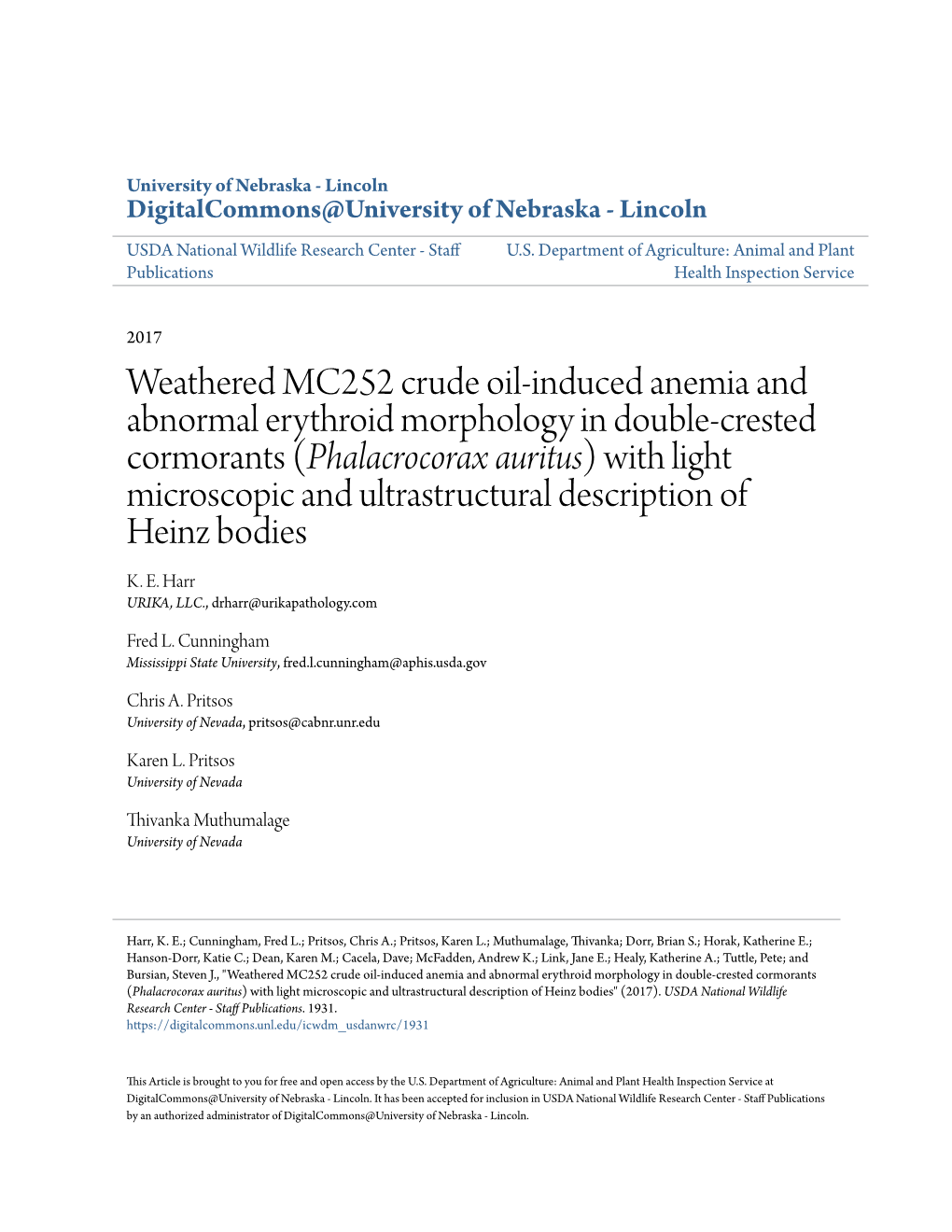 Weathered MC252 Crude Oil-Induced Anemia and Abnormal Erythroid