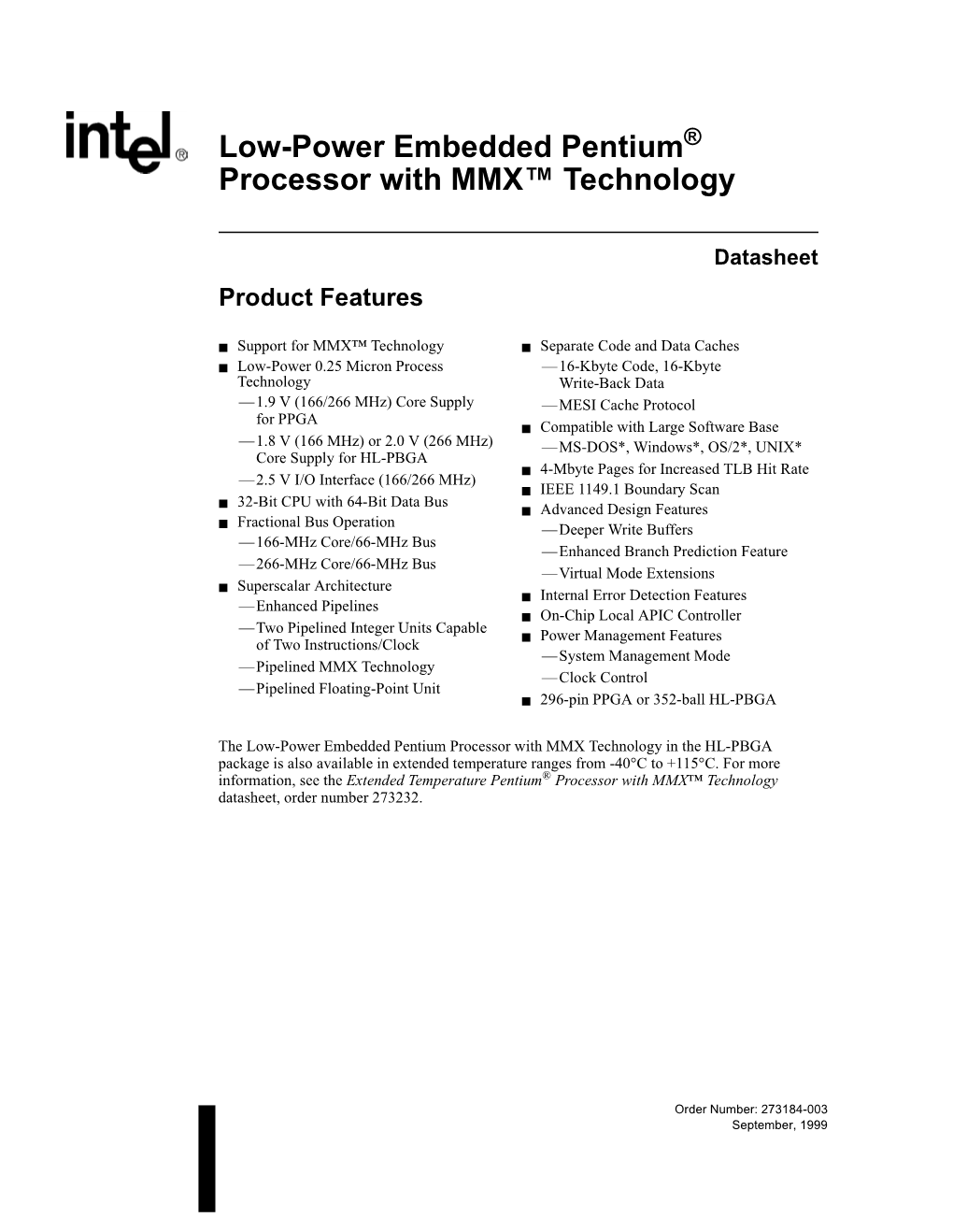 Low-Power Embedded Pentium Processor with MMX™ Technology