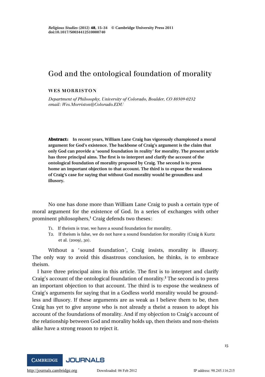 God and the Ontological Foundation of Morality