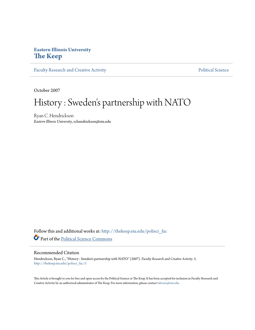 History : Sweden's Partnership with NATO Ryan C