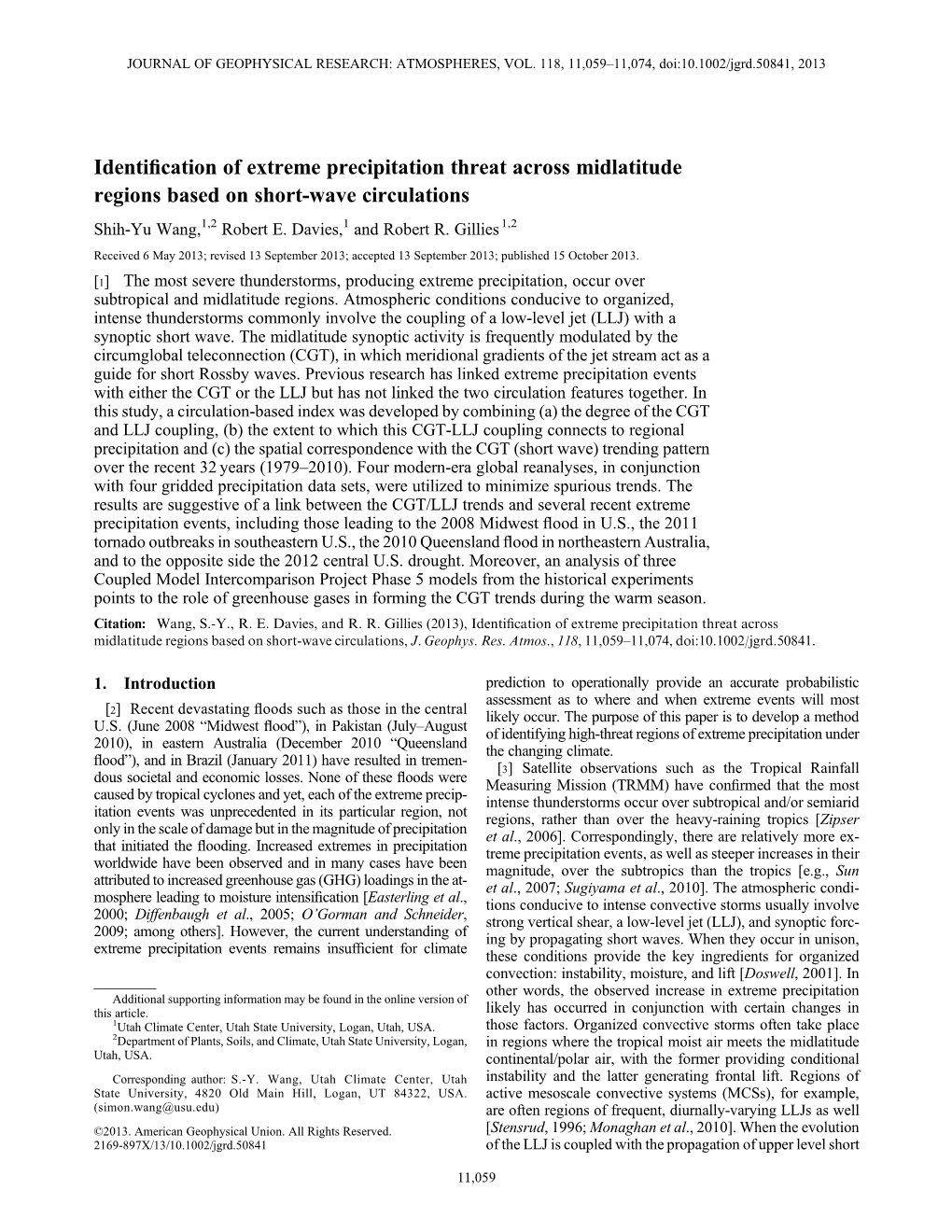 Identification of Extreme Precipitation Threat Across Midlatitude Regions